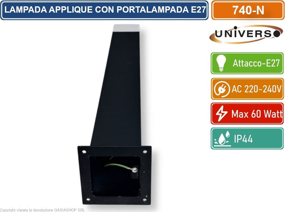 UNIVERSO 740-N PORTALAMPADA APPLIQUE DA GIARDINO WALL LIGHT QUADRATO PER LAMPADINE E27 COLORE NERO - 4