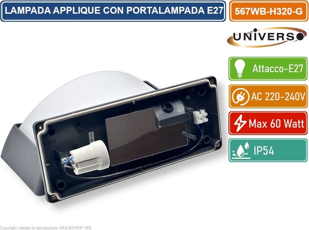 UNIVERSO LAMPADA APPLIQUE A MURO DA ESTERNO PER LAMPADINE CON ATTACCO E27 IP54 - 3