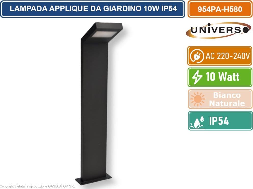 UNIVERSO 954PA-H580-GN LAMPADA APPLIQUE LED DA GIARDINO 10W SMD IP54 LAMPIONE BOLLARD DA TERRA COLORE GRIGIO SCURO - 2