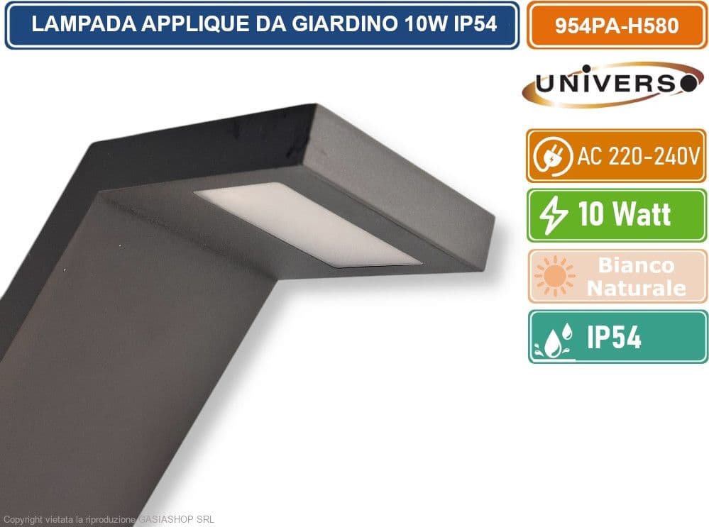 UNIVERSO 954PA-H580-GN LAMPADA APPLIQUE LED DA GIARDINO 10W SMD IP54 LAMPIONE BOLLARD DA TERRA COLORE GRIGIO SCURO - 3