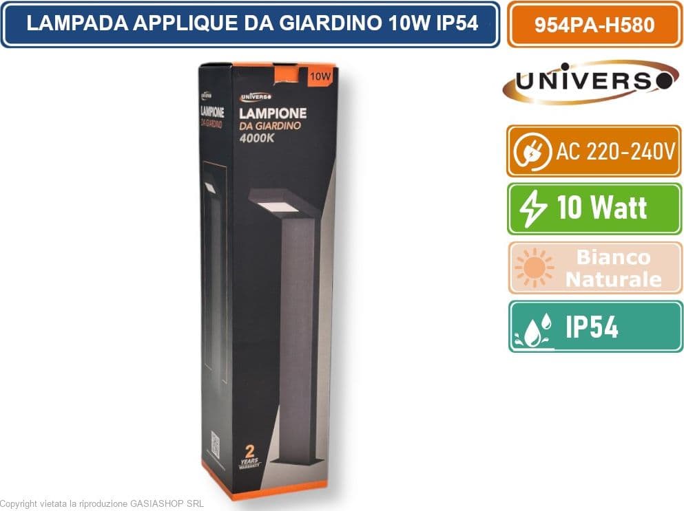 UNIVERSO 954PA-H580-GN LAMPADA APPLIQUE LED DA GIARDINO 10W SMD IP54 LAMPIONE BOLLARD DA TERRA COLORE GRIGIO SCURO - 4