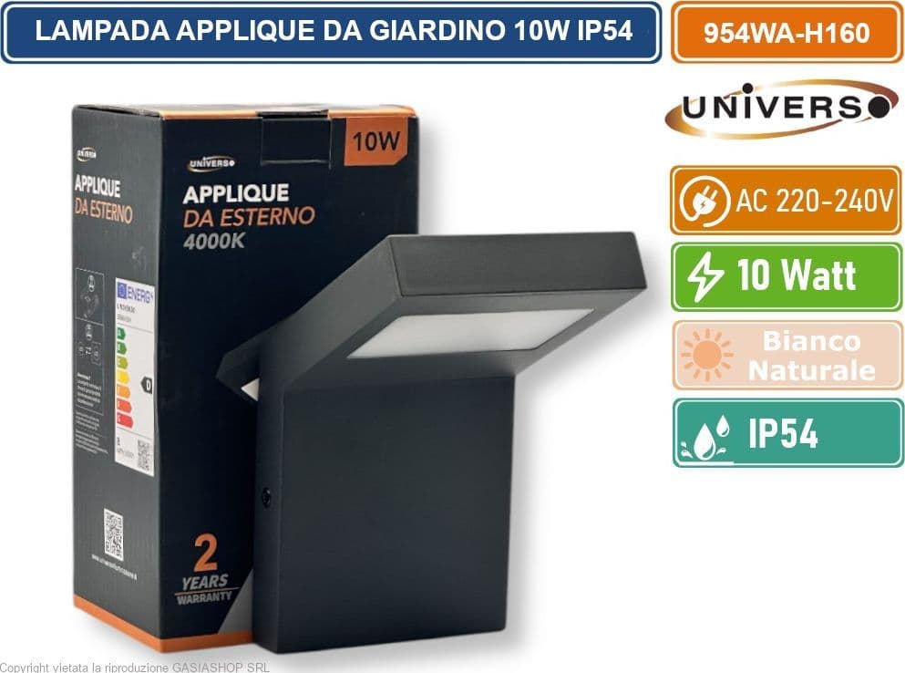 UNIVERSO 954WA-H160-GN LAMPADA APPLIQUE LED DA GIARDINO 10W SMD IP54 LAMPIONE BOLLARD DA MURO COLORE GRIGIO SCURO - 6