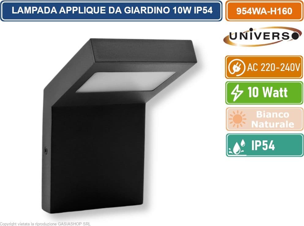 UNIVERSO 954WA-H160-GN LAMPADA APPLIQUE LED DA GIARDINO 10W SMD IP54 LAMPIONE BOLLARD DA MURO COLORE GRIGIO SCURO - 2