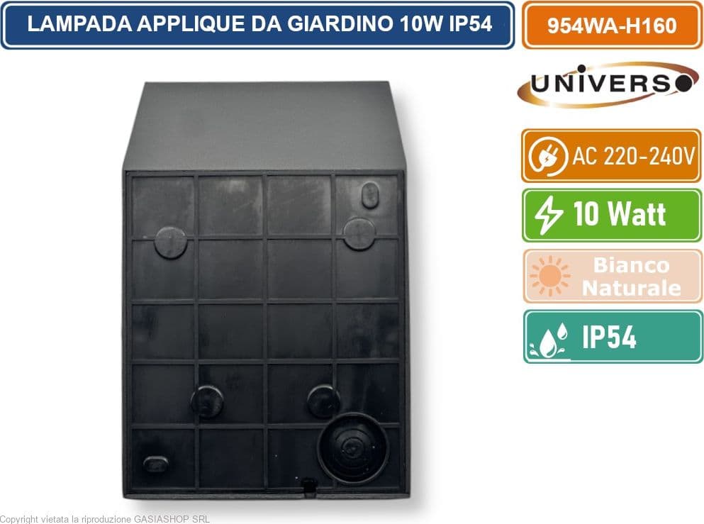 UNIVERSO 954WA-H160-GN LAMPADA APPLIQUE LED DA GIARDINO 10W SMD IP54 LAMPIONE BOLLARD DA MURO COLORE GRIGIO SCURO - 3