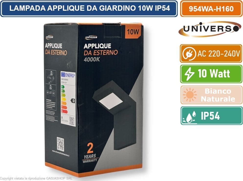 UNIVERSO 954WA-H160-GN LAMPADA APPLIQUE LED DA GIARDINO 10W SMD IP54 LAMPIONE BOLLARD DA MURO COLORE GRIGIO SCURO - 5