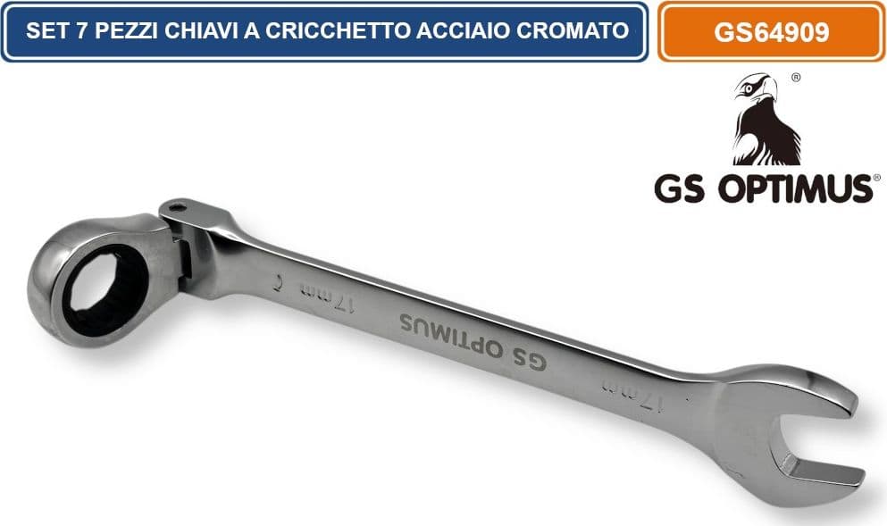 SET DI 7 CHIAVI A CRICCHETTO CON TESTA SNODABILE ACCIAIO CROMO VANADIO 8-19 mm - 3