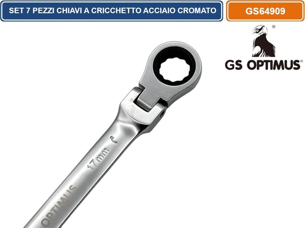 SET DI 7 CHIAVI A CRICCHETTO CON TESTA SNODABILE ACCIAIO CROMO VANADIO 8-19 mm - 4