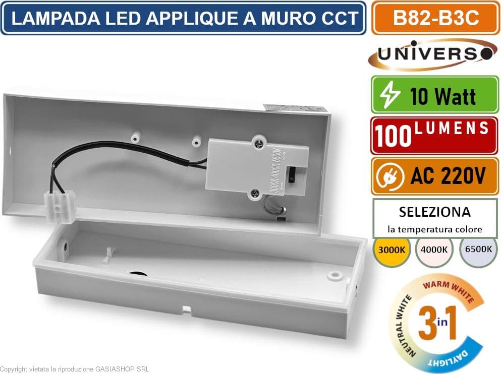 UNIVERSO B82-B3C APPLIQUE LAMPADA LED DA MURO 10W WALL LIGHT SMD DA ESTERNO IP54 3IN1 CCT SWITCH - 3000K 4000K 6500K - 5