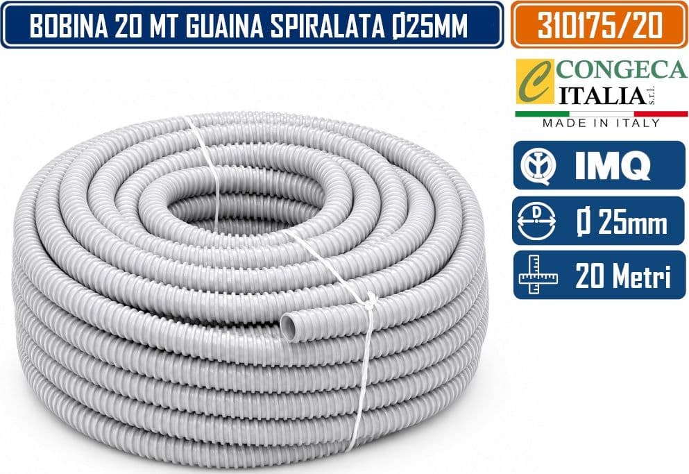 MATASSA 20 METRI GUAINA SPIRALATA Ø25MM FLESSIBILE COLORE GRIGIO RAL 7035