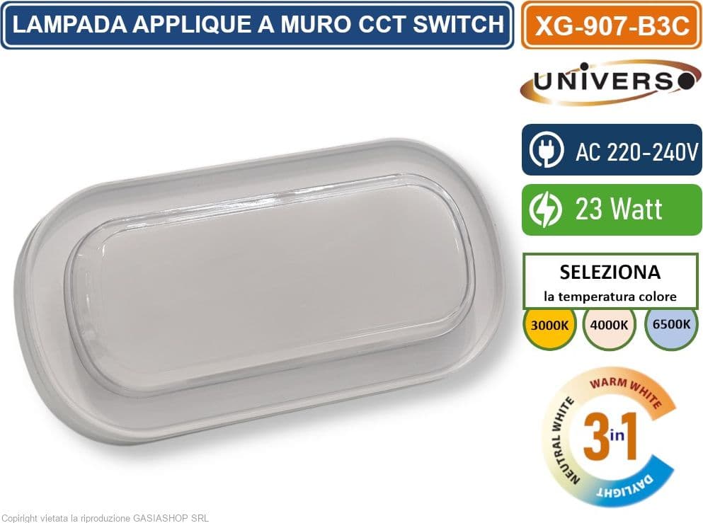 UNIVERSO XG-907-B3C PLAFONIERA LED SMD OVALE 23W DA ESTERNO IP65 CAMBIA COLORE SWITCH CCT 3in1 3000K-4000K-6500K - 2