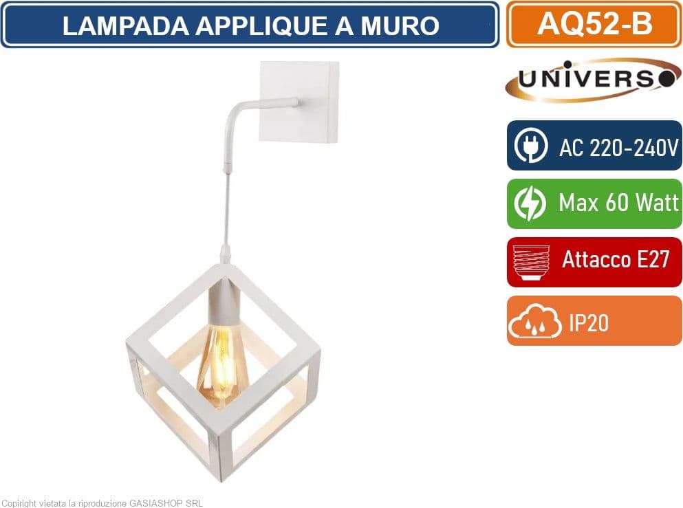 UNIVERSO AQ52 LAMPADA APPLIQUE A MURO CON FORMA CUBICA TRIDIMENSIONALE CON ATTACCO E27 MAX 60W COLORE BIANCO - NERO - 2