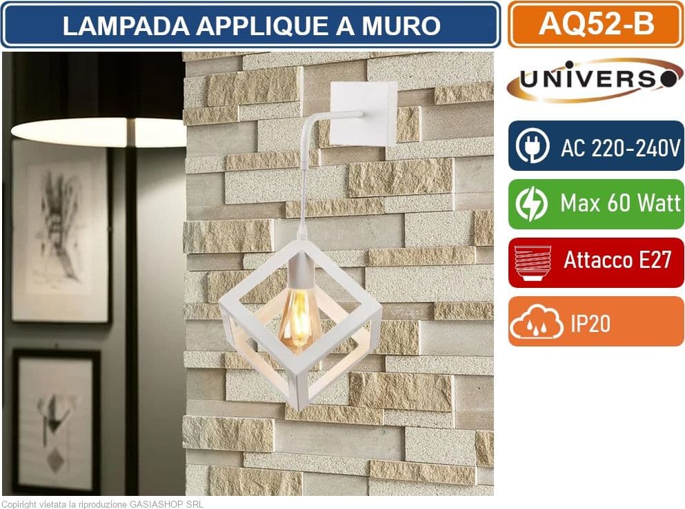 UNIVERSO AQ52 LAMPADA APPLIQUE A MURO CON FORMA CUBICA TRIDIMENSIONALE CON ATTACCO E27 MAX 60W COLORE BIANCO - NERO - 3