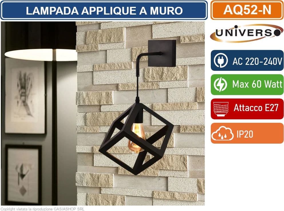 UNIVERSO AQ52 LAMPADA APPLIQUE A MURO CON FORMA CUBICA TRIDIMENSIONALE CON ATTACCO E27 MAX 60W COLORE BIANCO - NERO - 4