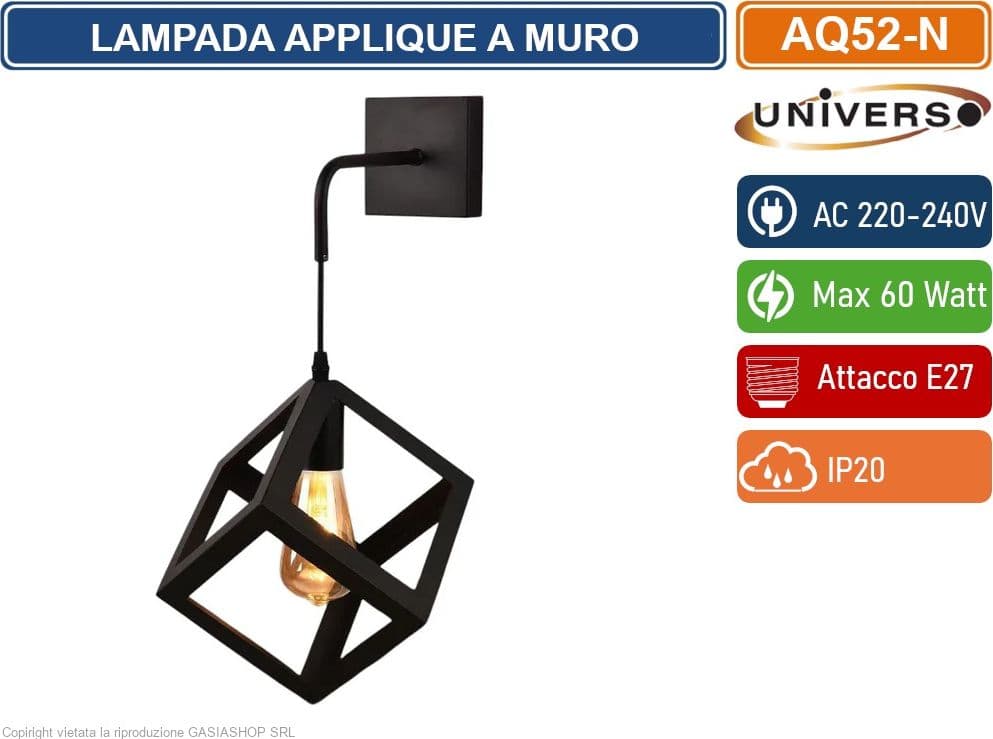UNIVERSO AQ52 LAMPADA APPLIQUE A MURO CON FORMA CUBICA TRIDIMENSIONALE CON ATTACCO E27 MAX 60W COLORE BIANCO - NERO - 5