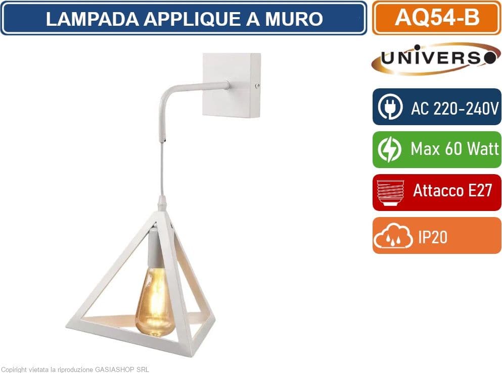 UNIVERSO AQ54 LAMPADA APPLIQUE A MURO CON FORMA TRIANGOLARE TRIDIMENSIONALE CON ATTACCO E27 MAX 60W COLORE BIANCO - NERO - 2