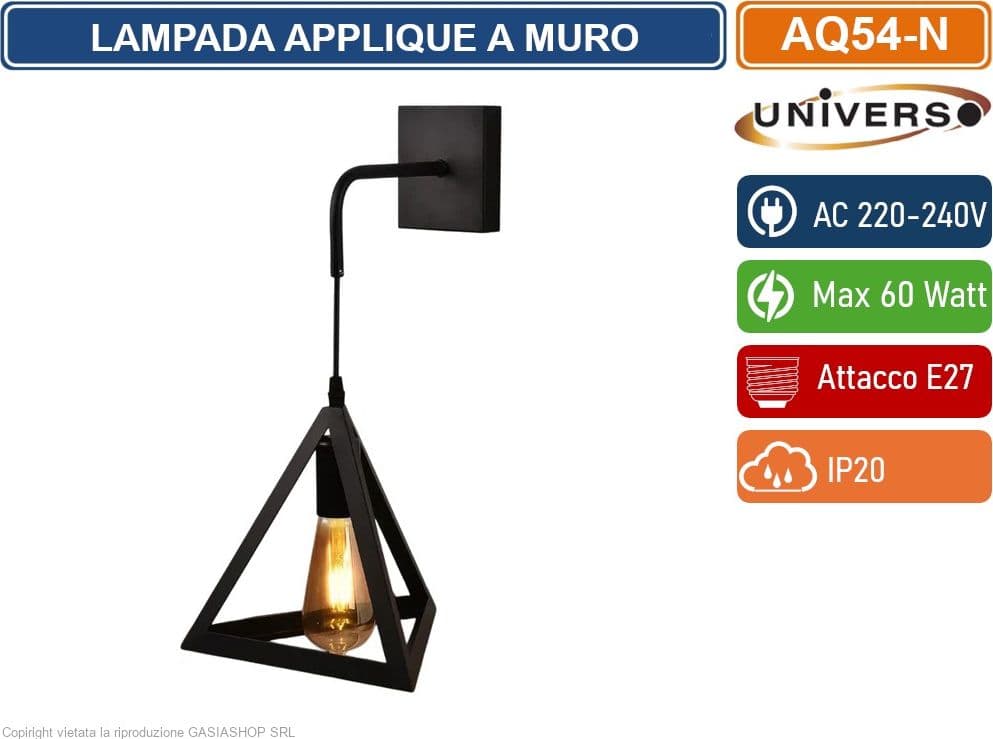 UNIVERSO AQ54 LAMPADA APPLIQUE A MURO CON FORMA TRIANGOLARE TRIDIMENSIONALE CON ATTACCO E27 MAX 60W COLORE BIANCO - NERO - 4