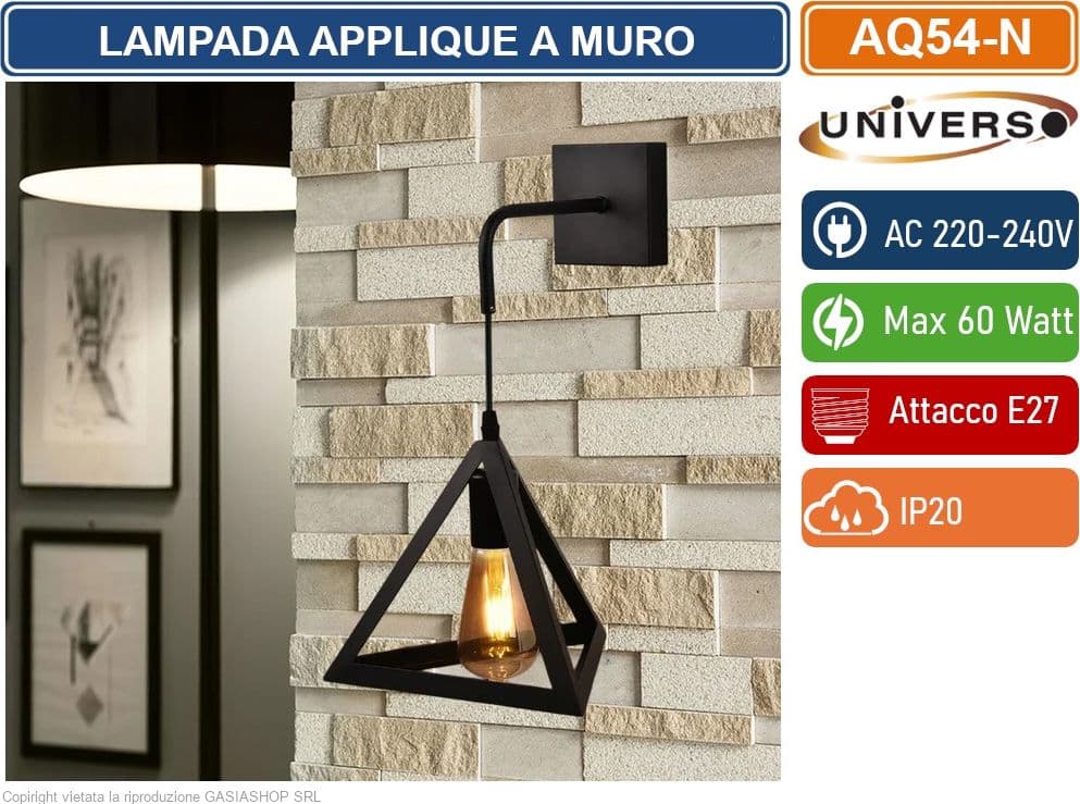 UNIVERSO AQ54 LAMPADA APPLIQUE A MURO CON FORMA TRIANGOLARE TRIDIMENSIONALE CON ATTACCO E27 MAX 60W COLORE BIANCO - NERO - 5