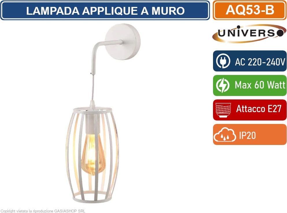 UNIVERSO AQ53 LAMPADA APPLIQUE A MURO CON FORMA OVALE TRIDIMENSIONALE CON ATTACCO E27 MAX 60W COLORE BIANCO - NERO - 2