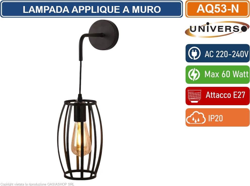 UNIVERSO AQ53 LAMPADA APPLIQUE A MURO CON FORMA OVALE TRIDIMENSIONALE CON ATTACCO E27 MAX 60W COLORE BIANCO - NERO - 4