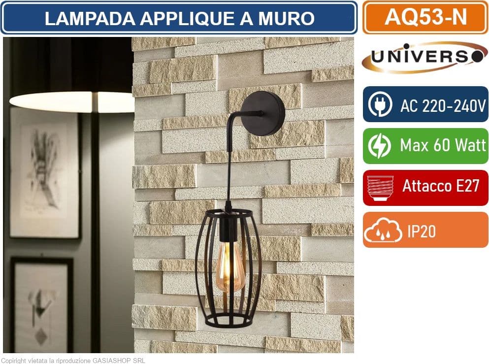 UNIVERSO AQ53 LAMPADA APPLIQUE A MURO CON FORMA OVALE TRIDIMENSIONALE CON ATTACCO E27 MAX 60W COLORE BIANCO - NERO - 5