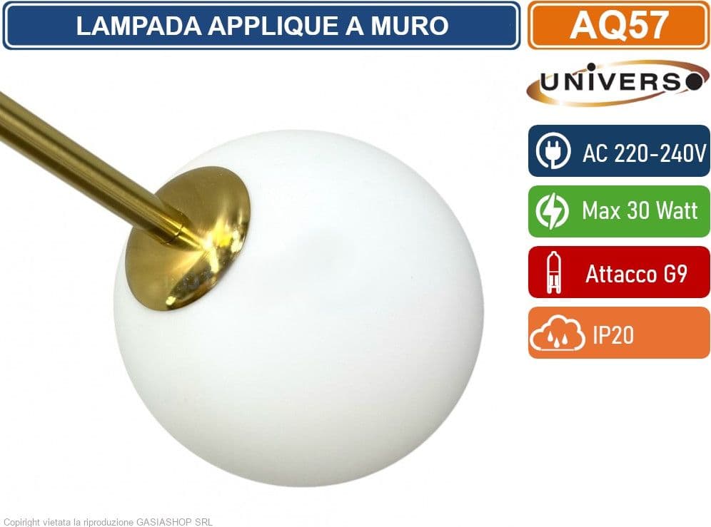 UNIVERSO AQ57 LAMPADA APPLIQUE A MURO MINIMLISTA CON 3 ATTACCHI G9 MAX 30W CON TRE SFERE IN ACRILICO - 3
