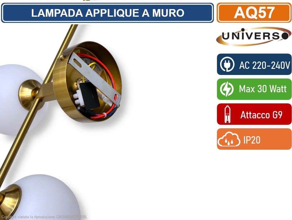 UNIVERSO AQ57 LAMPADA APPLIQUE A MURO MINIMLISTA CON 3 ATTACCHI G9 MAX 30W CON TRE SFERE IN ACRILICO - 4