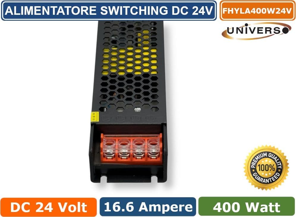 ALIMENTATORE SLIM METALLICO STABILIZZATO SWITCHING TRIMMER 220V-24V 16.6A 400 WATT COLORE NERO - 4
