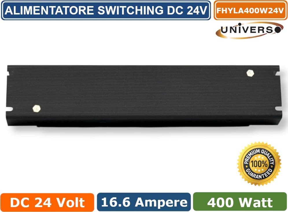 ALIMENTATORE SLIM METALLICO STABILIZZATO SWITCHING TRIMMER 220V-24V 16.6A 400 WATT COLORE NERO - 5