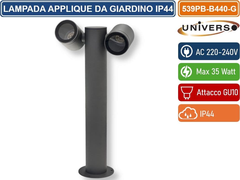 UNIVERSO 539PB-B440-G LAMPIONE 45CM DA GIARDINO CON DIFFUSORI ORIENTABILI PER ESTERNO IP44 CON ATTACCHI GU10 - 2