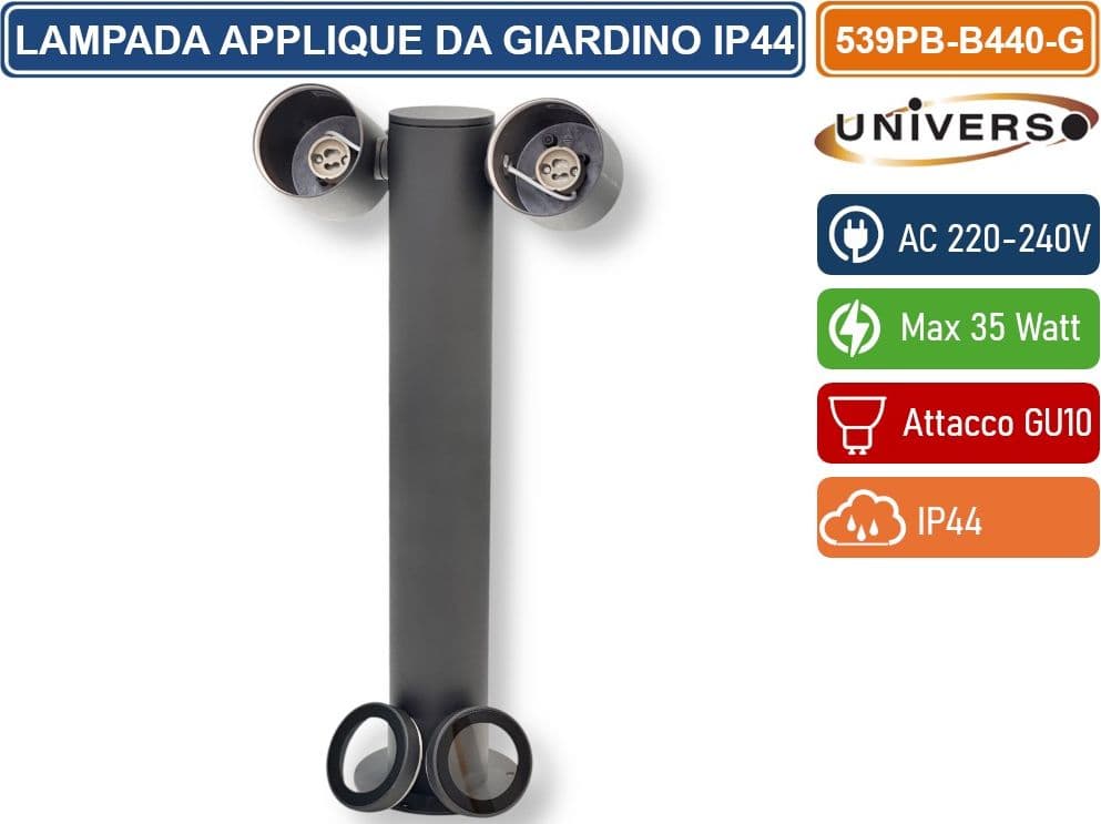 UNIVERSO 539PB-B440-G LAMPIONE 45CM DA GIARDINO CON DIFFUSORI ORIENTABILI PER ESTERNO IP44 CON ATTACCHI GU10 - 3