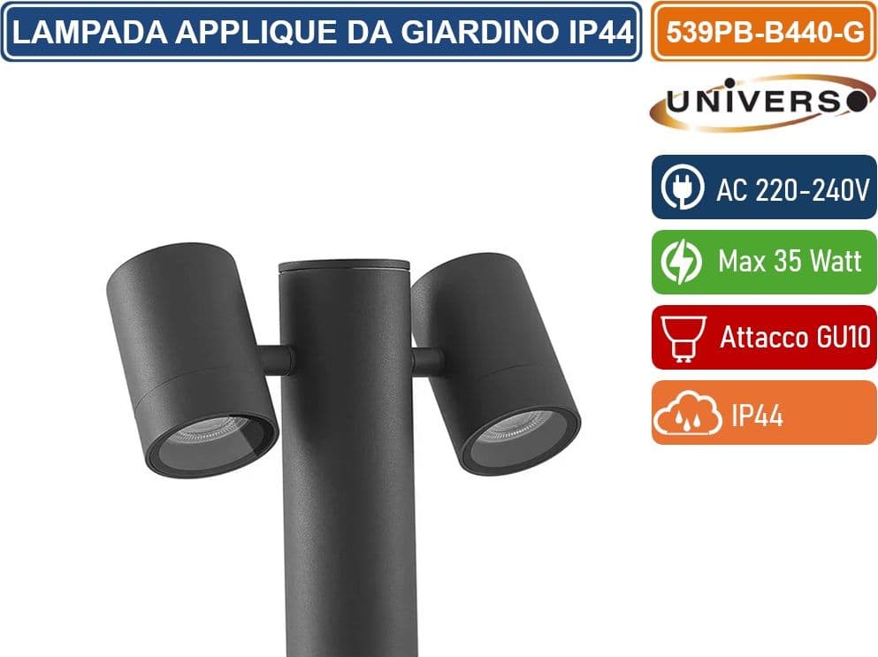 UNIVERSO 539PB-B440-G LAMPIONE 45CM DA GIARDINO CON DIFFUSORI ORIENTABILI PER ESTERNO IP44 CON ATTACCHI GU10 - 4