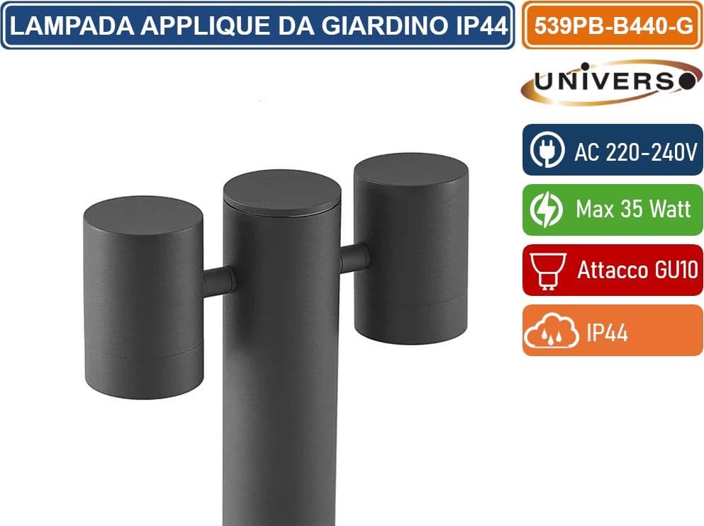 UNIVERSO 539PB-B440-G LAMPIONE 45CM DA GIARDINO CON DIFFUSORI ORIENTABILI PER ESTERNO IP44 CON ATTACCHI GU10 - 5