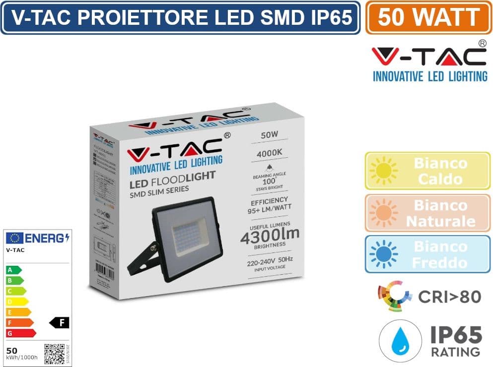 V-TAC VT-4051 E-SERIES FARO LED SMD 50W ULTRA SOTTILE DA ESTERNO COLORE NERO - SKU 215958 / 215959 / 215960 - 2