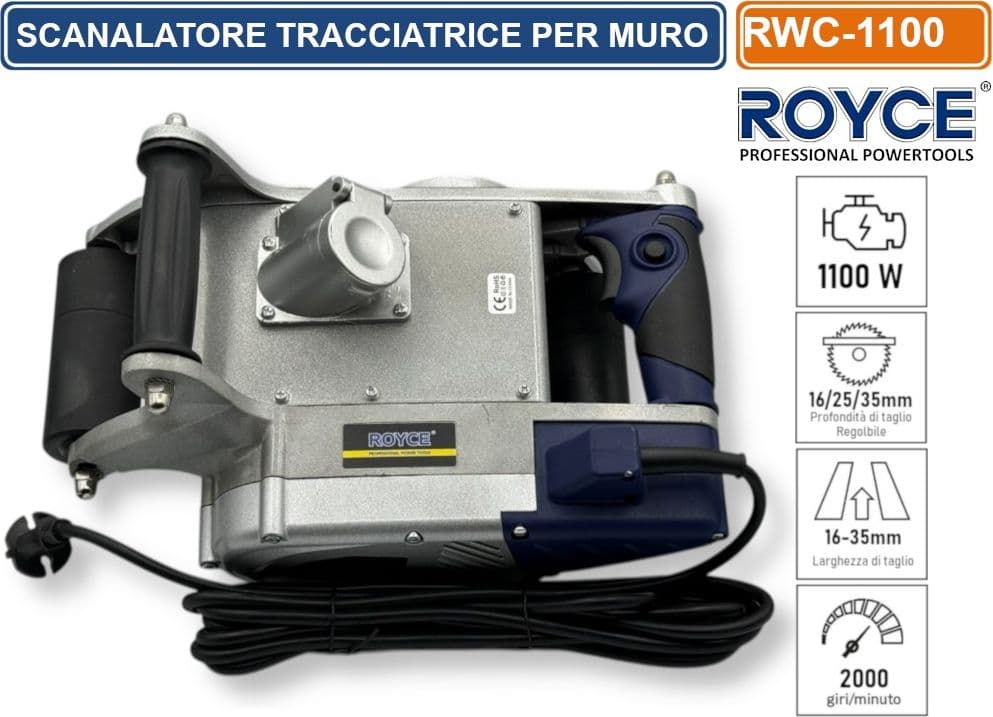 SCANALATORE TRACCIATRICE A FRESA PER MURO CON POTENZA DI 1100 WATT 2000 GIRI AL MINUTO - 2