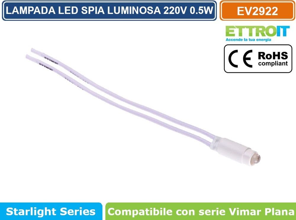 LAMPADINA SPIA LED 0.5W 220V PER RETROILLUMINAZIONE MODULI COMPATIBILE VIMAR SERIE PLANA - LUCE BLU -  BIANCO - ROSSO - VERDE - GIALLO - 2