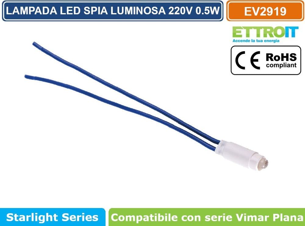 LAMPADINA SPIA LED 0.5W 220V PER RETROILLUMINAZIONE MODULI COMPATIBILE VIMAR SERIE PLANA - LUCE BLU -  BIANCO - ROSSO - VERDE - GIALLO - 3