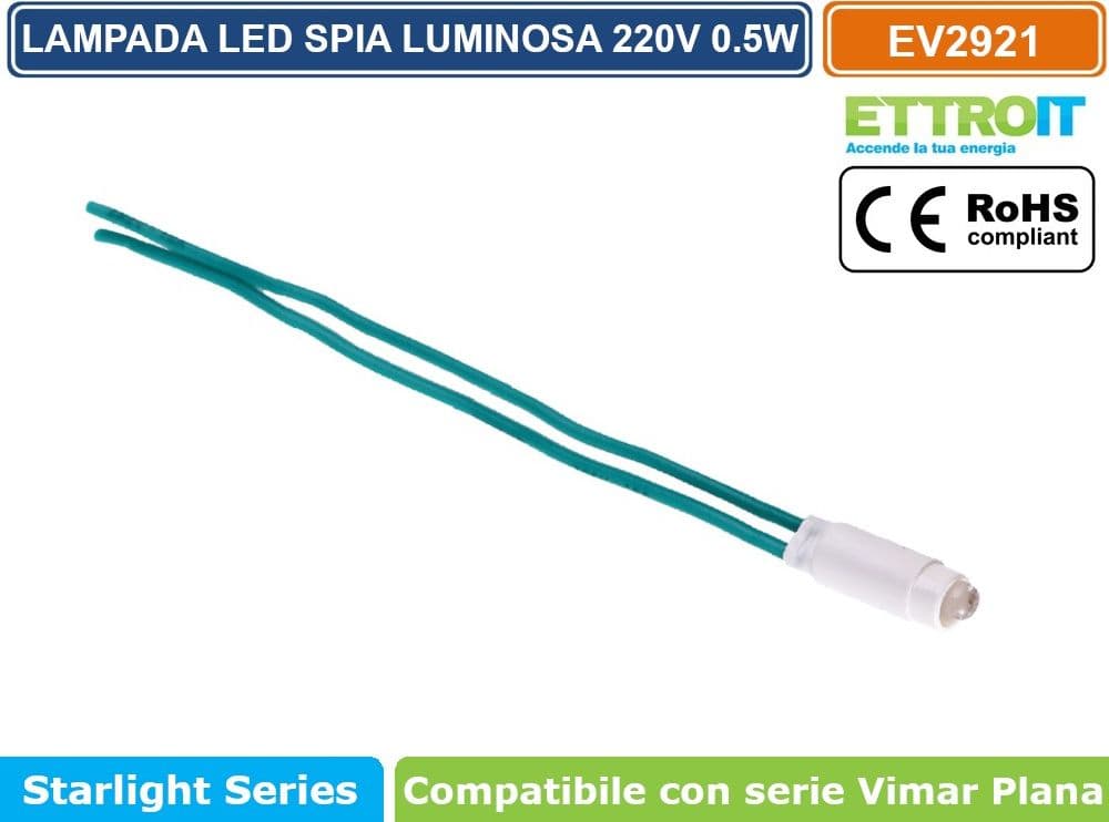 LAMPADINA SPIA LED 0.5W 220V PER RETROILLUMINAZIONE MODULI COMPATIBILE VIMAR SERIE PLANA - LUCE BLU -  BIANCO - ROSSO - VERDE - GIALLO - 4