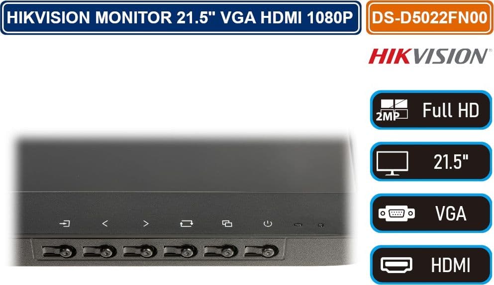 HIKVISION DS-D5022FN00 MONITOR 21.5" INGRESSO VIDEO VGA HDMI ALTA RISOLUZIONE FULL HD 1080P - 4
