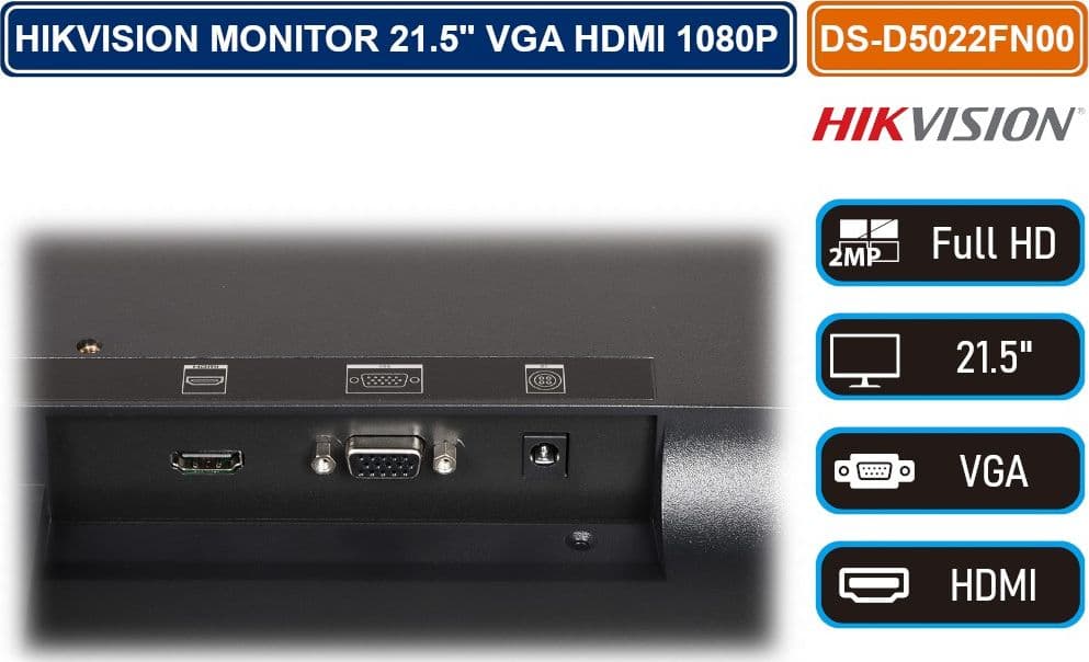 HIKVISION DS-D5022FN00 MONITOR 21.5" INGRESSO VIDEO VGA HDMI ALTA RISOLUZIONE FULL HD 1080P - 5