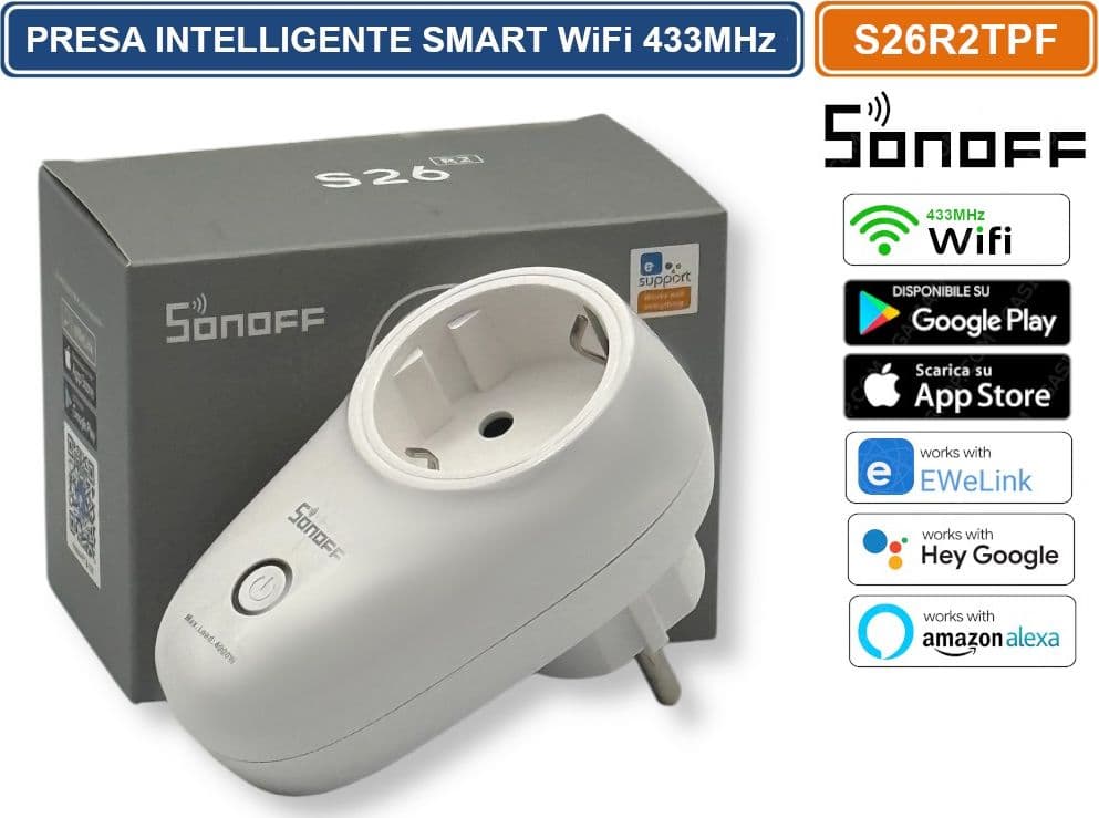 SONOFF S26R2TPF PRESA INTELLIGENTE SMART WIFI 433MHZ GESTIBILE DA SMARTPHONE