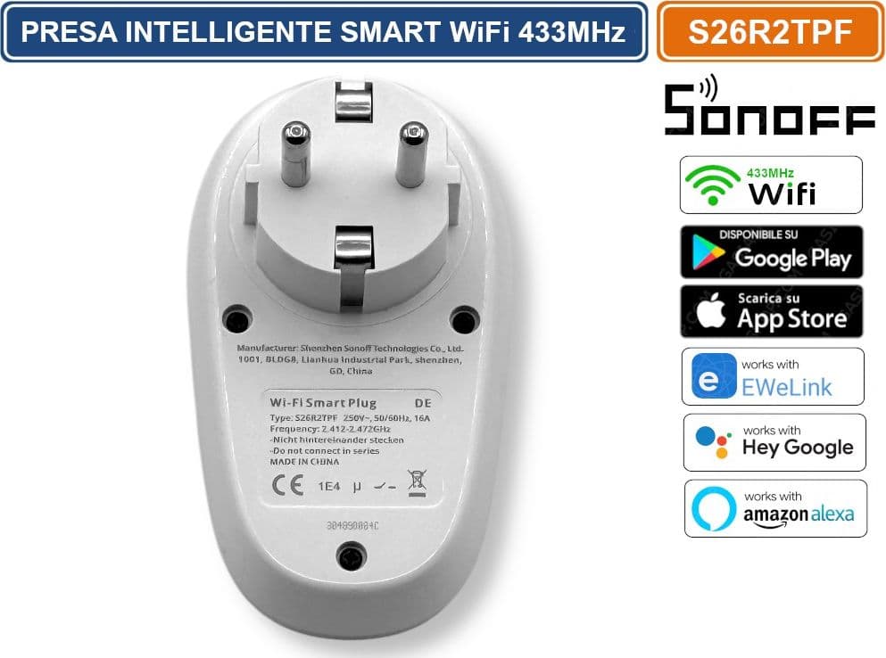 SONOFF S26R2TPF PRESA INTELLIGENTE SMART WIFI 433MHZ GESTIBILE DA SMARTPHONE - 5