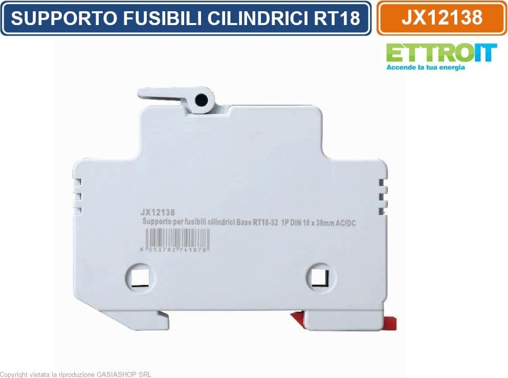 ETTROIT JX12138 PORTAFUSIBILI - SUPPORTO PER FUSIBILI CILINDRICI BASE RT18-32 1P GUIDA DIN 10 X 38MM AC/DC - 3