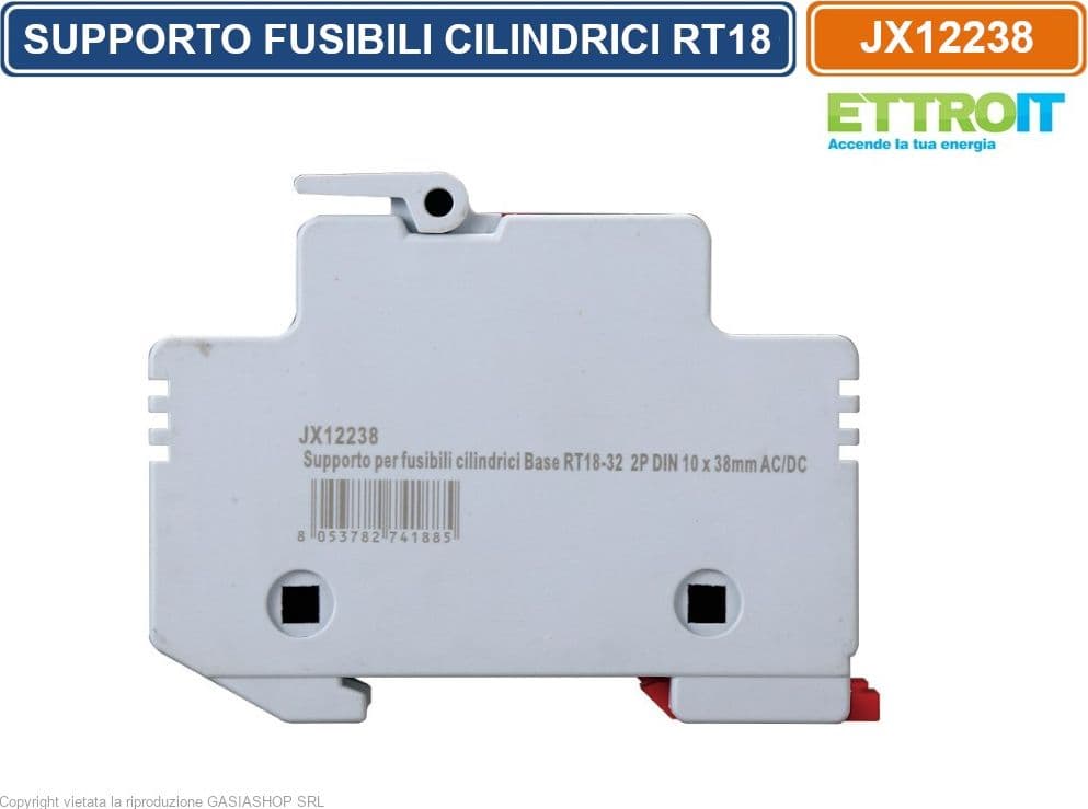 ETTROIT JX12238 SUPPORTO PER FUSIBILI CILINDRICI BASE RT18-32 2P GUIDA DIN 10 X 38MM AC/DC - 3