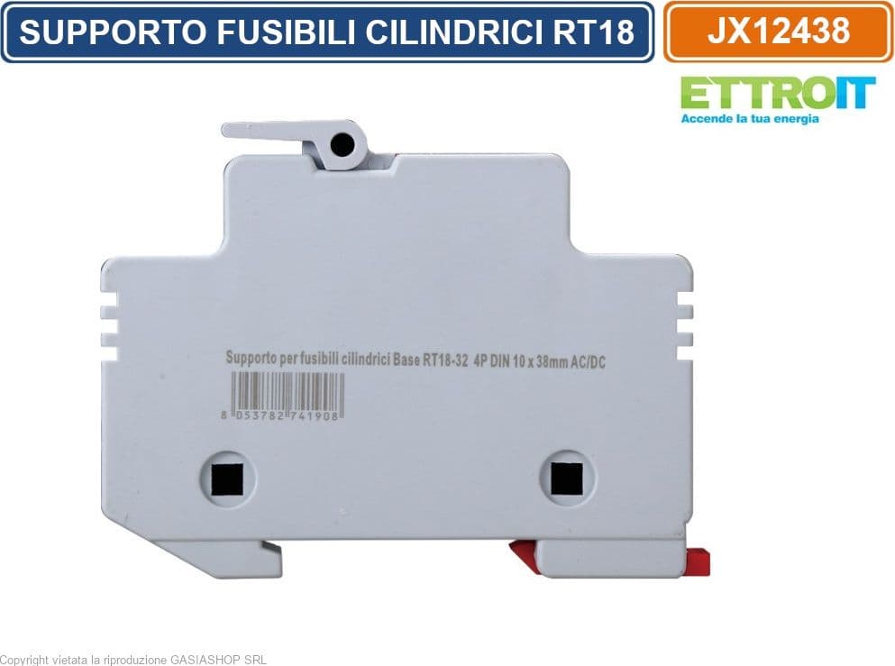 ETTROIT JX12438 PORTAFUSIBILI SUPPORTO PER FUSIBILI CILINDRICI BASE RT18-32 32A 4P GUIDA DIN 10 X 38MM AC/DC - 3