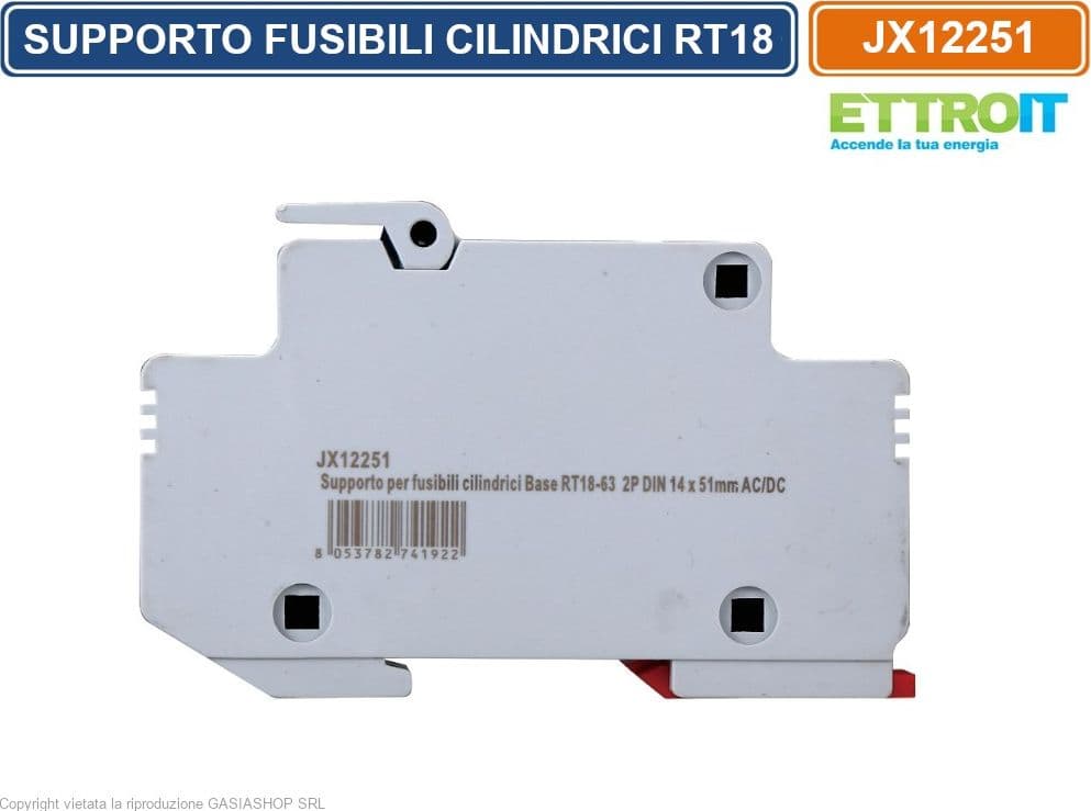 ETTROIT JX12251 SUPPORTO PER FUSIBILI CILINDRICI PORTAFUSIBILI BASE RT18-63 2P GUIDA DIN 14 X 51MM DC 1500V - 3