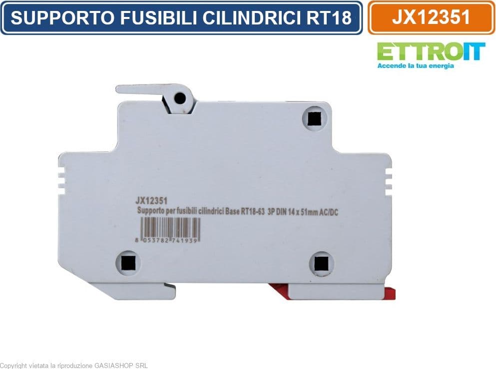 ETTROIT JX12351 SUPPORTO PER FUSIBILI CILINDRICI PORTAFUSIBILI BASE RT18-63 3P GUIDA DIN 14 X 51MM DC 1500V - 3