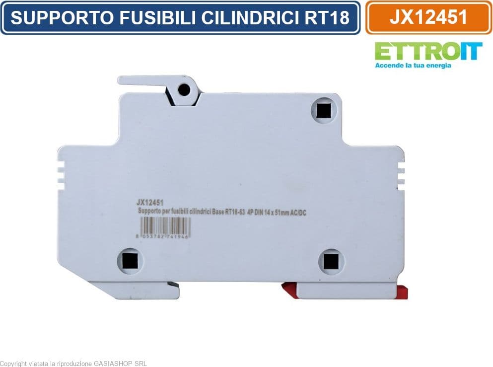 ETTROIT JX12451 SUPPORTO PER FUSIBILI CILINDRICI PORTAFUSIBILI BASE RT18-63 4P GUIDA DIN 14 X 51MM DC 1500V - 3