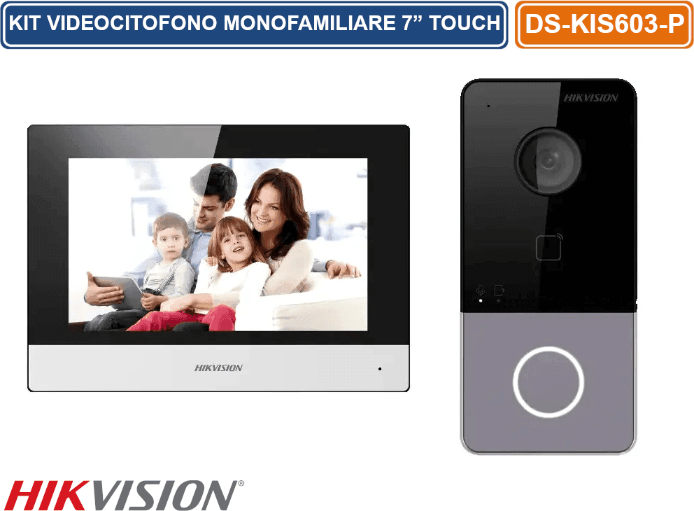 HIKVISION DS-KIS603-P KIT VIDEOCITOFONO MONOFAMILIARE IP PoE FULL HD 2MP MONITOR 7" TOUCH SCREEN - 2