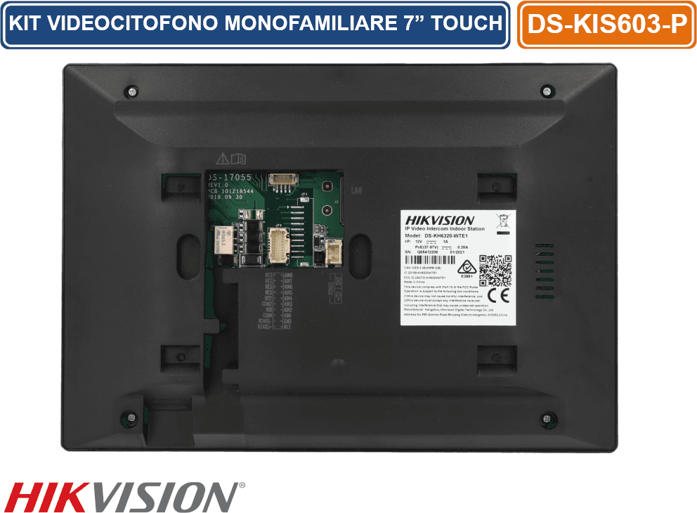 HIKVISION DS-KIS603-P KIT VIDEOCITOFONO MONOFAMILIARE IP PoE FULL HD 2MP MONITOR 7" TOUCH SCREEN - 5