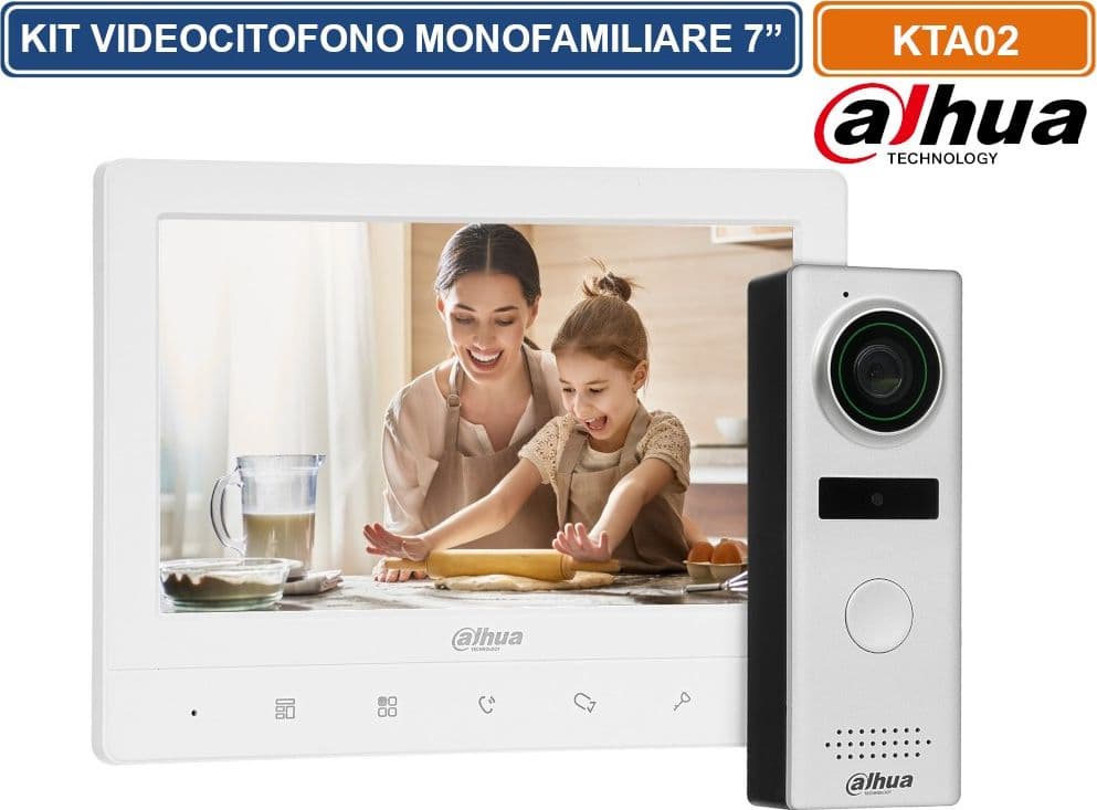 DAHUA KTA02 KIT VIDEOCITOFONO MONOFAMILIARE VILLA ANLOGICO A 4 FILI HD MONITOR 7" - 2